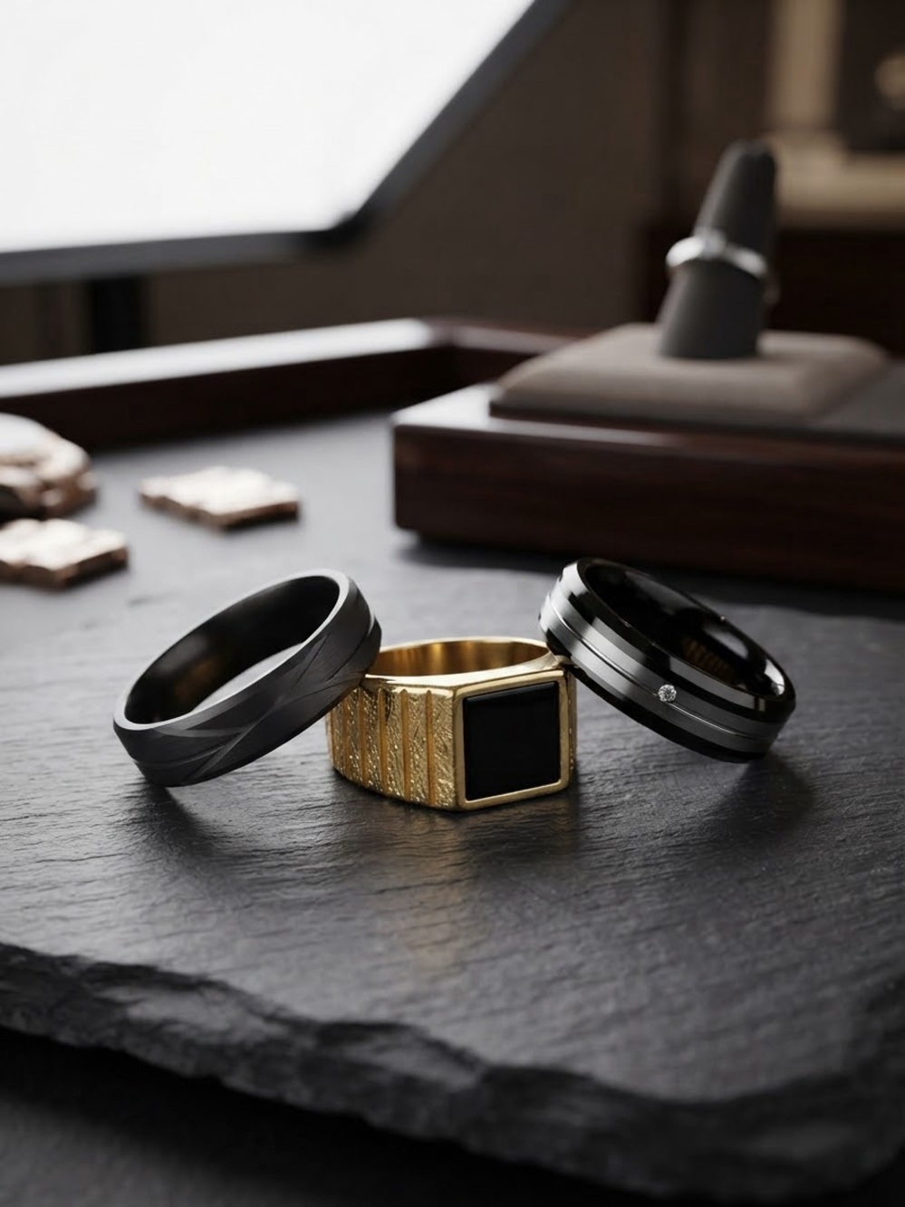 & Other Stories Gold and Black Men's Ring Trio